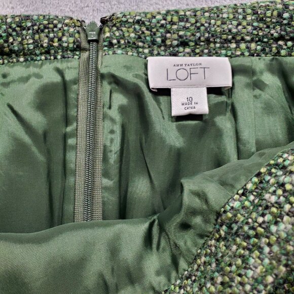 Ann Taylor Loft 51% Wool Short Lined Skirt Tweed Green White Black Wm Sz 10 - Picture 4 of 9